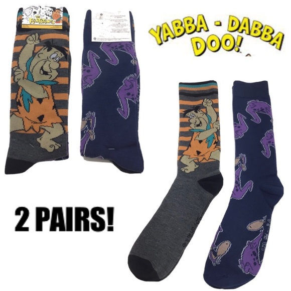 (2) Pairs The Flintstones Mens Novelty Crew Socks - Picture 1 of 7